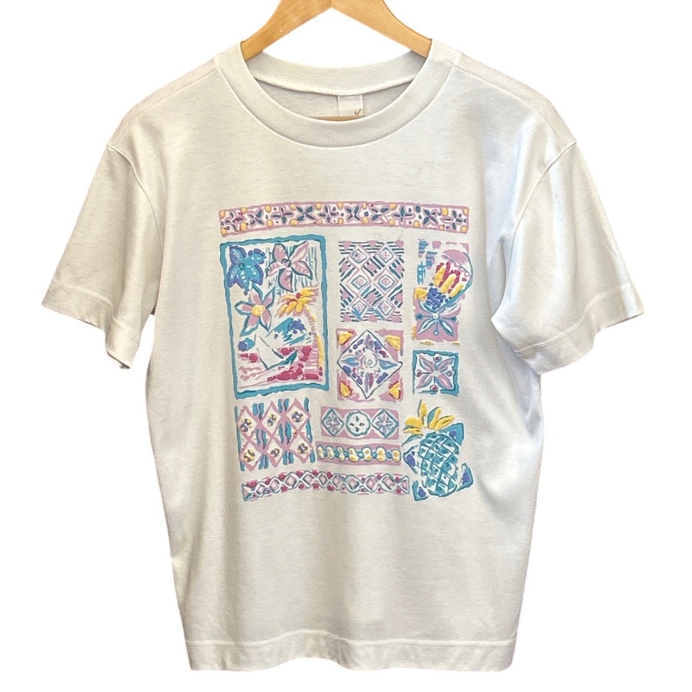 Vintage 90's Jantzen T-Shirt Tropical Puff Print Beachy Retro Coastal Retro Boho